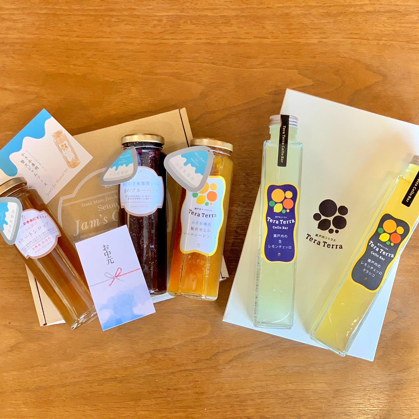 サマーギフト　大人のかき氷セット「レモンチェッロ2種とかき氷専用ジャム＆シロップ3本のセット」（お中元カード付き）
